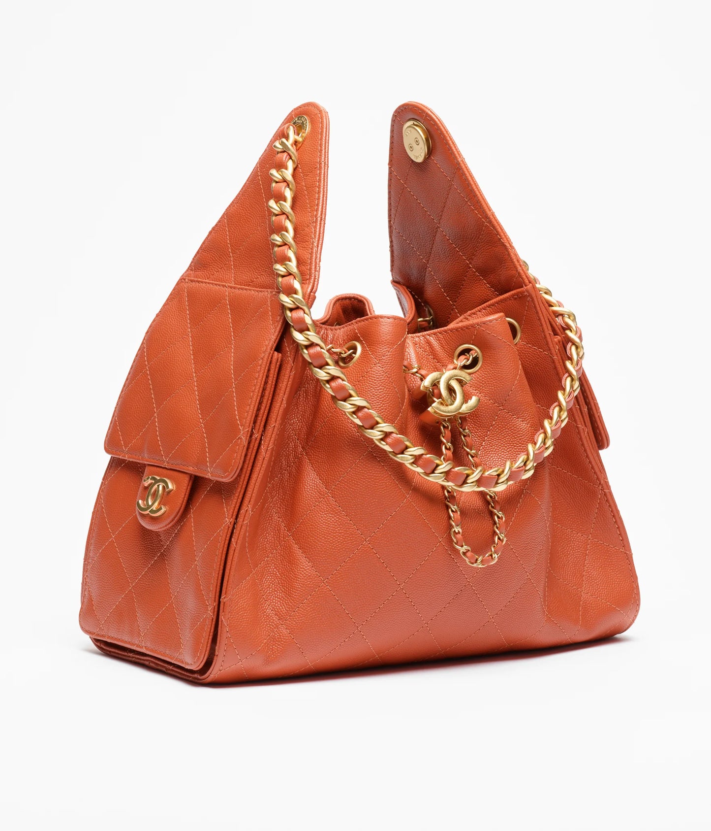 CHANEL 25 SMALL HANDBAG   Canvas, Calfskin & Gold-Tone Metal  Ecru & Camel
