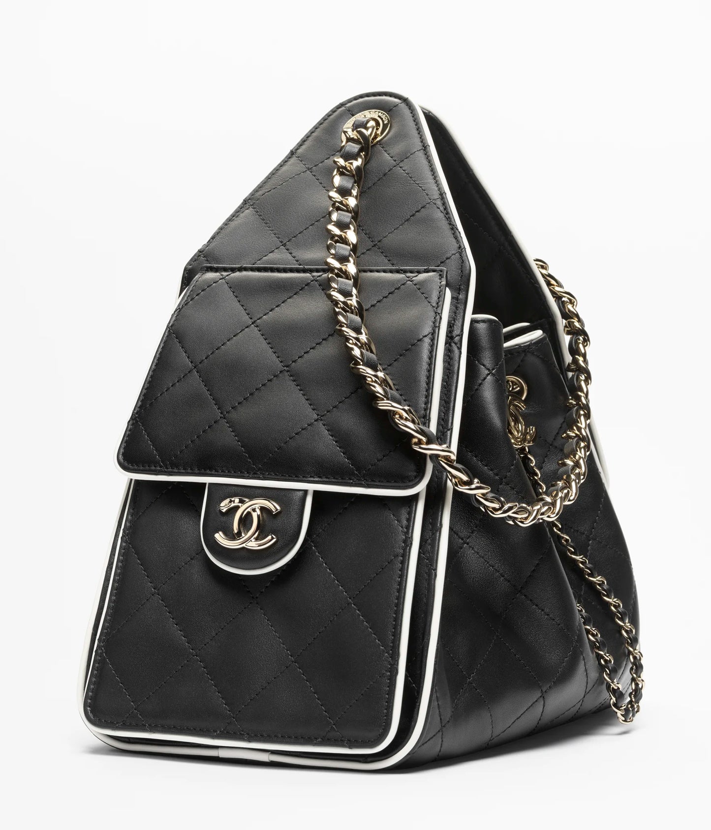 CHANEL 25 SMALL HANDBAG   Canvas, Calfskin & Gold-Tone Metal  Ecru & Camel