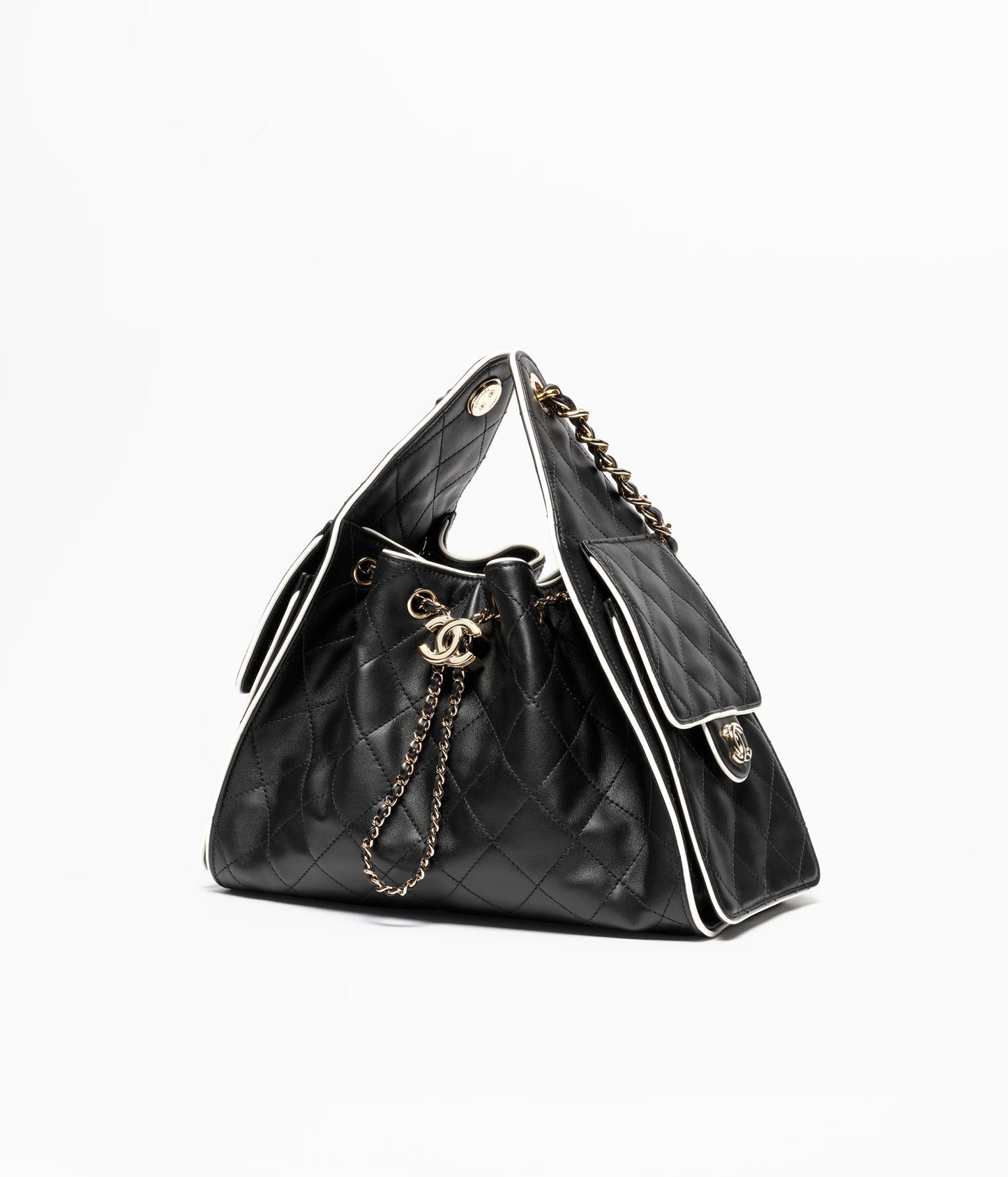 CHANEL 25 SMALL HANDBAG   Canvas, Calfskin & Gold-Tone Metal  Ecru & Camel