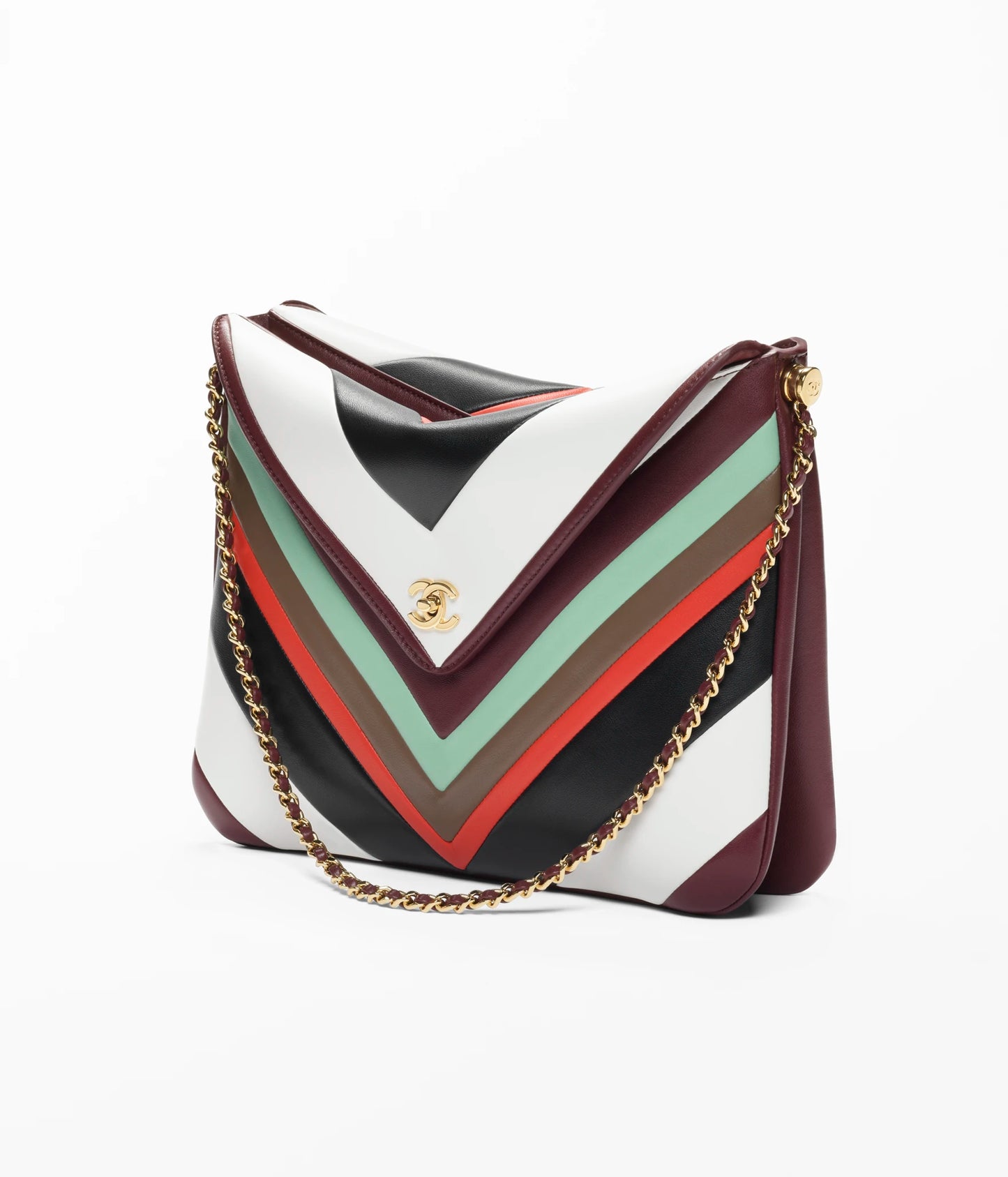 LARGE HOBO BAG Lambskin & Gold-Tone Metal White, Black, Red & Light Green