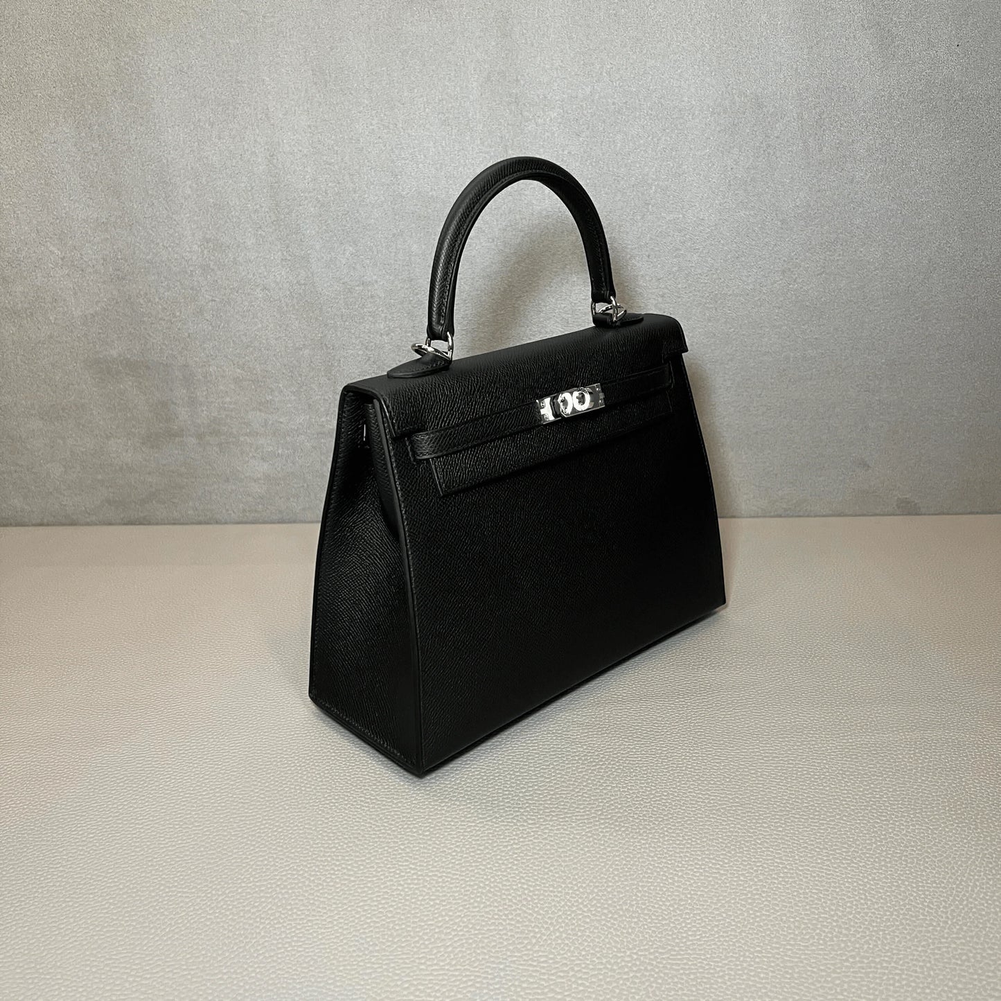 Hermès Noir Kelly Sellier 25 Epsom Palladium Hardware
